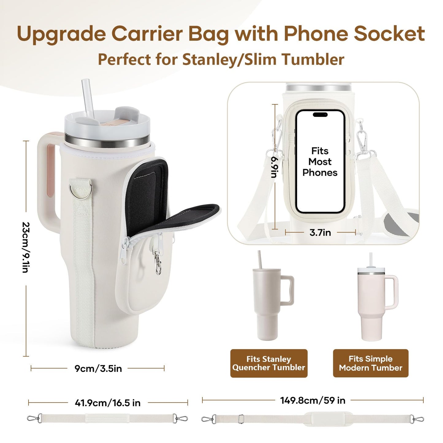 linmaya Water Bottle Carrier Bag for Stanley Cup 40/30oz with Phone Holder Pockets,Neoprene Water Bottle Cross-body Bag with Adjustable Shoulder & Hand Strap Stanley Cup Accessories