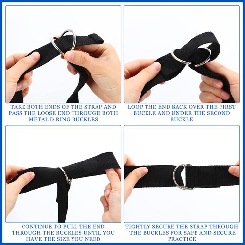 Leyndo 24 Pieces Yoga Strap Stretching Pilates Exercise Adjustable Straps 6 ft Non Elastic Yoga Belt with Adjustable D Ring Buckle for Pilates Gym Workouts Fitness(Black)