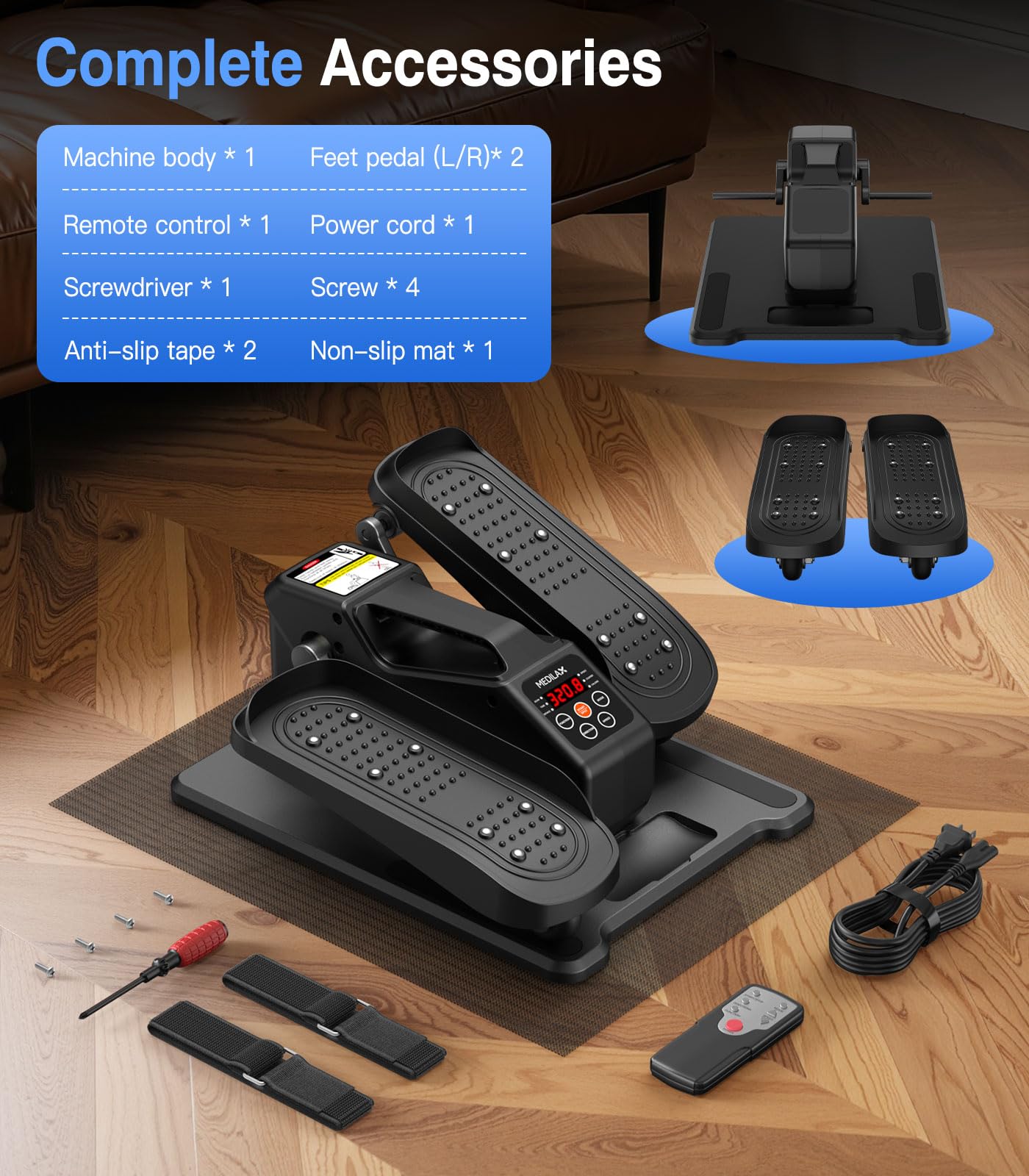 Portable Under Desk Elliptical Machine with Wireless Remote. 12 Manual & 3 Automatic Speeds. Pedal Ellipse Leg Exerciser. Leg Exerciser While Sitting for Seniors Adults Home Office