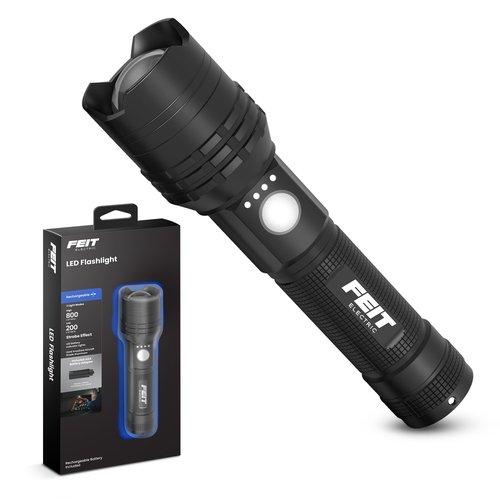 Feit Electric Flex Power Flashlight, 800 Lumens, Rechargeable & AAA Battery Compatible, Aircraft-Grade Aluminum, USB-C Charging, Adjustable Beam, Emergency Glass Breaker Bezel, FLR800/FLEX