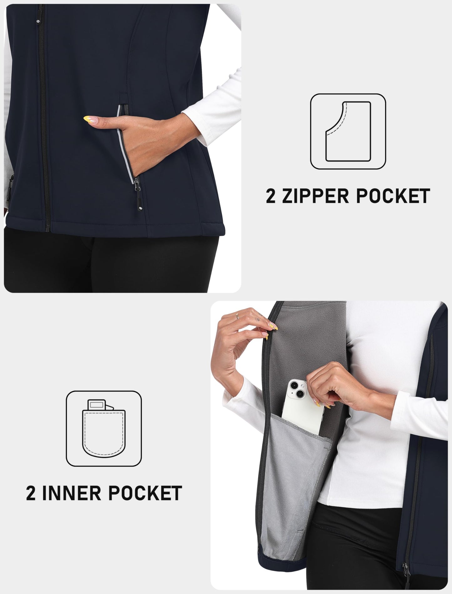 MoFiz Women's Fleece Lined Softshell Vest Windproof Lightweight Insulated Sleeveless Jacket Full Zip Running Vest Navy M