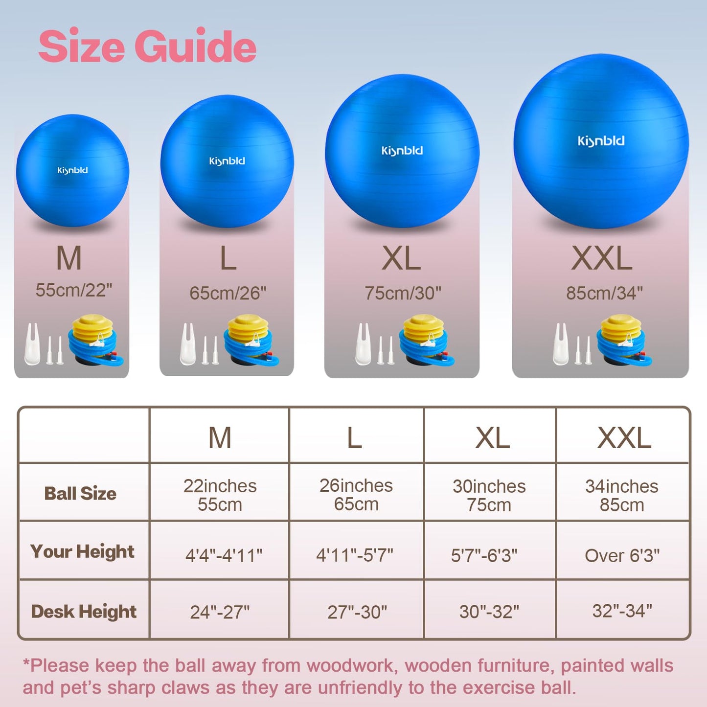 kisnbld Exercise Ball, Extra Thick Yoga Ball for Workout Pregnancy Stability, 4 Sizes Anti-Burst Balance Ball with Foot Pump - Heavy Duty Fitness Ball Chair for Office, Home & Gym