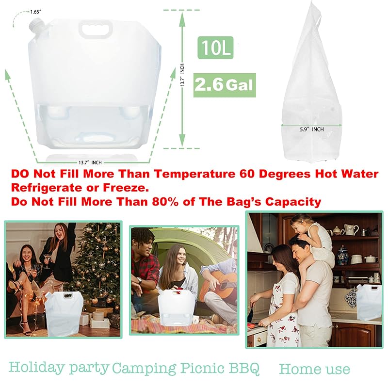 Foldable Water Storage Containers 2.6 Gallon × 8 Pack, BPA-Free Emergency Water Bags