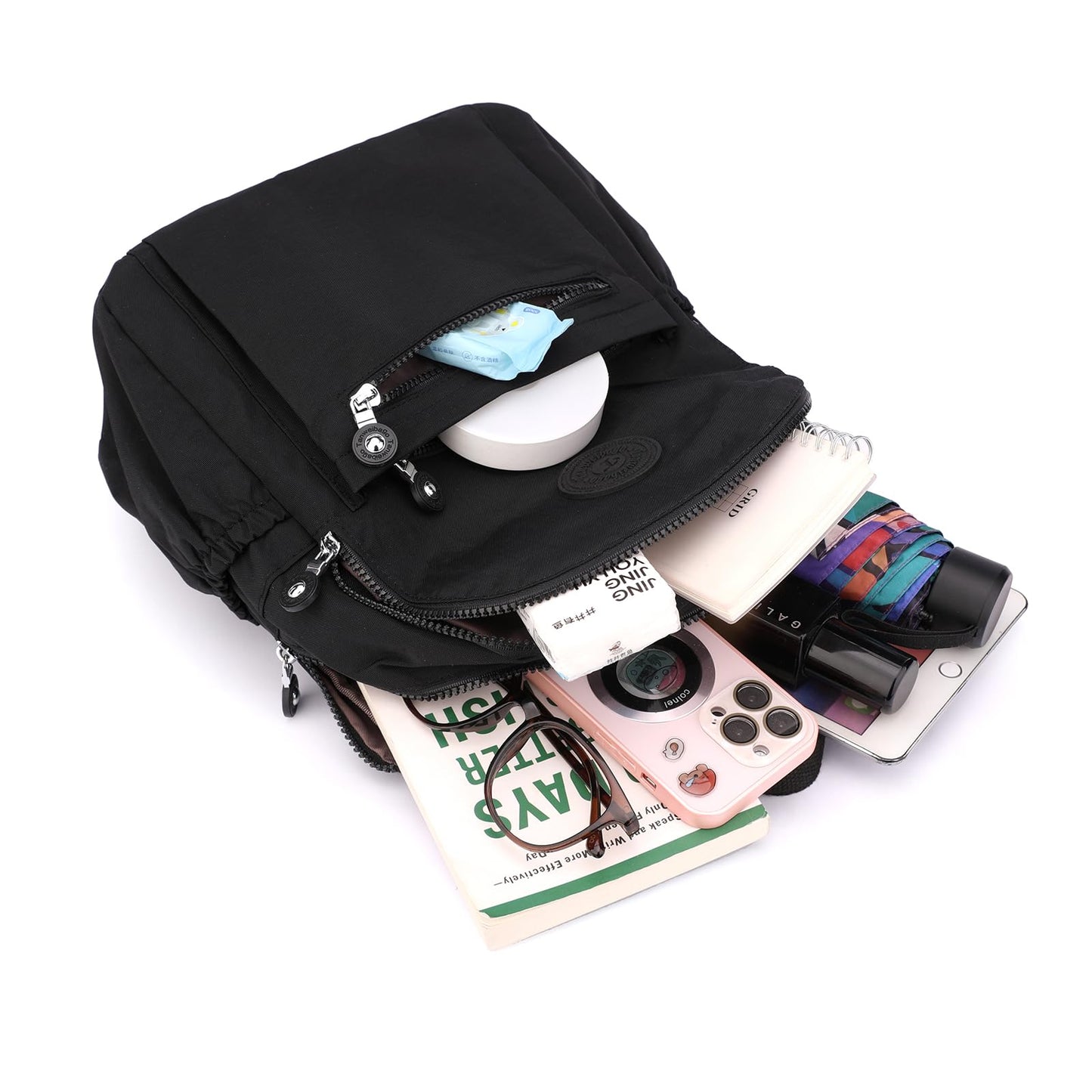 Tanweibago Mini Nylon Women Backpacks,11L Small Ladies backpacks Casual Lightweight Women Shopping Travel Daypack (Black)