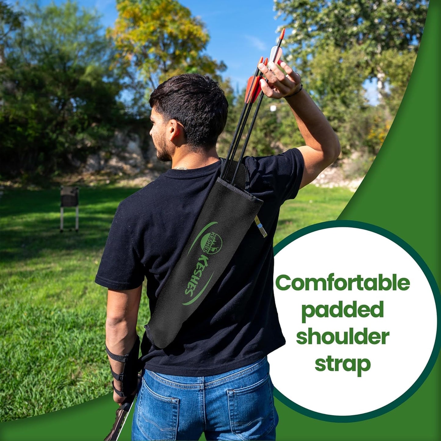 KESHES Archery Back Arrow Quiver Holder - Adjustable Quiver for Arrows with Shoulder Strap and Belt Clip - Ideal for Bow Hunting & Target Practice for Youth & Adults