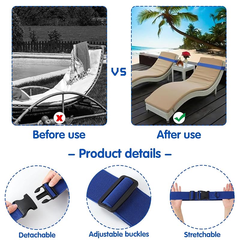4 Pack Beach Towel Bands with Adjustable Buckles – 2×15.7 in Clips for Cruise Chairs