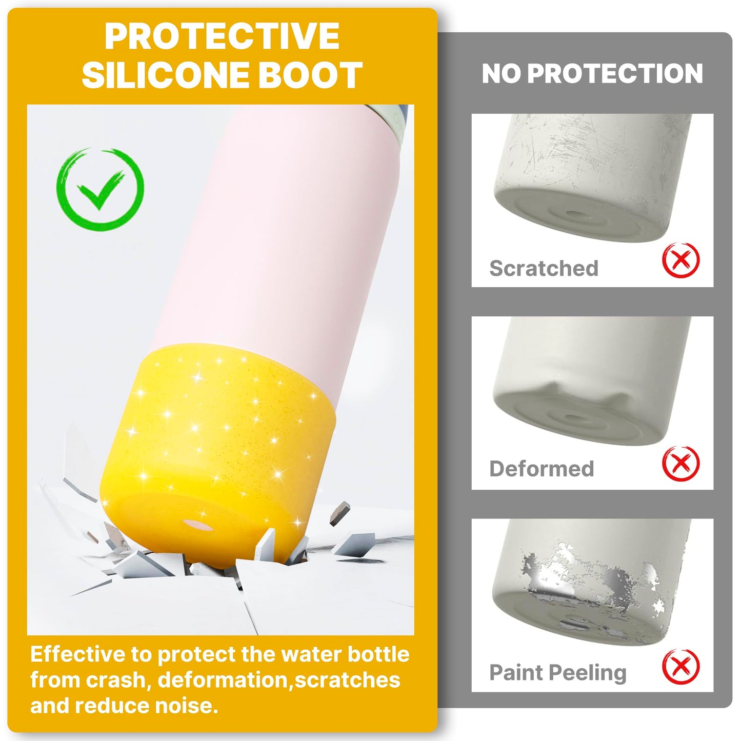 Diumepo Silicone Water Bottle Boot for Owala 32 oz, Anti-Slip Protective Sleeve for Owala Twist & FreeSip & Flip Stainless Steel Water Bottle, Boot Bottom Base for Owala (Glitter Yellow)