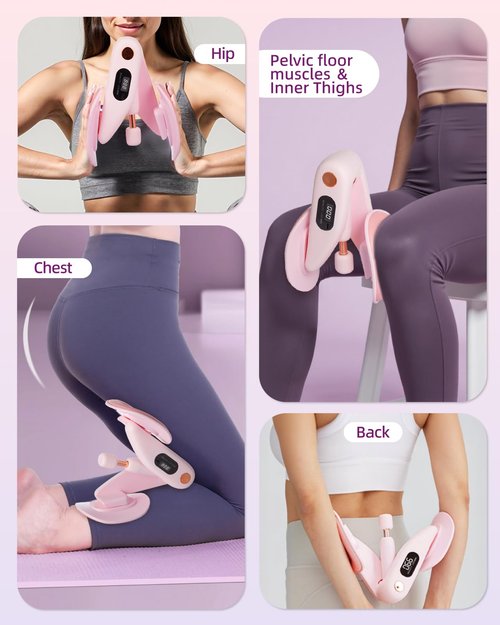 Mexlyca Thigh Master, Pelvic Floor Muscle Trainer Adjustable Resistance Inner Thigh Exerciser, Upgraded 360° LED Inner Thigh Exerciser, Kegel Trainer for Postpartum Rehabilitation 20LB Resistance Band