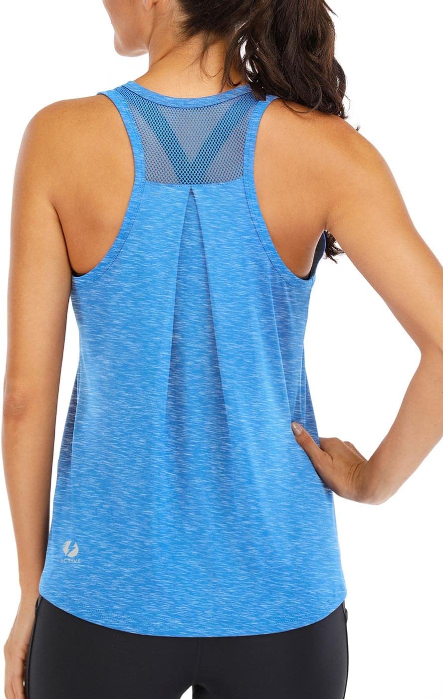ICTIVE Workout Tops for Women Loose Fit Racerback Mesh Backless Muscle Tank Running Shirts