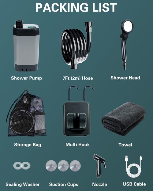 Beviliu Portable Shower, 6000mAh Rechargeable Portable Shower for Camping with USB Cable Outdoor Shower Portable Shower Head, Car Camping Gear, Pet Bathing Dog Shower, Portable Camping Shower