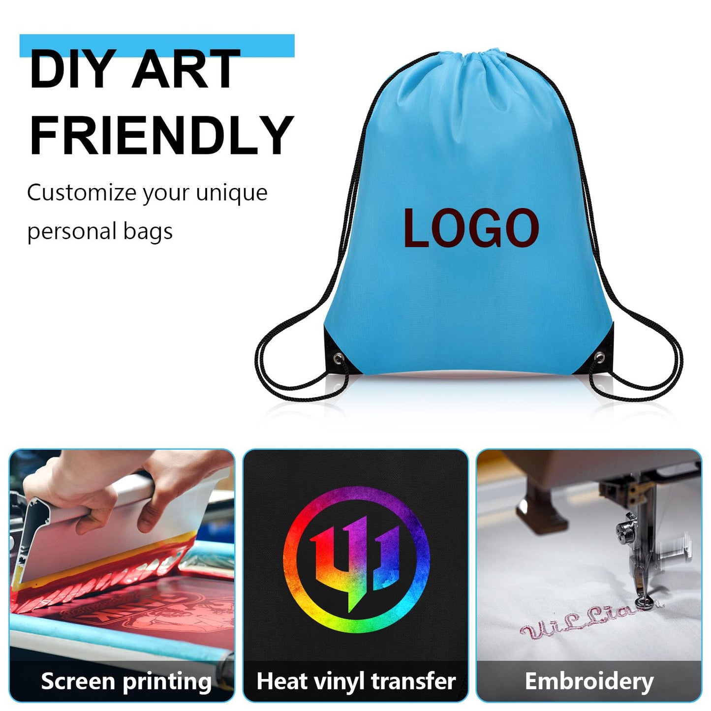 Grneric 10Pcs Drawstring Backpack Bulk Cinch Bag, Drawstring Bags Polyester for Gym Sports Beach Party Trip (Sky Blue)
