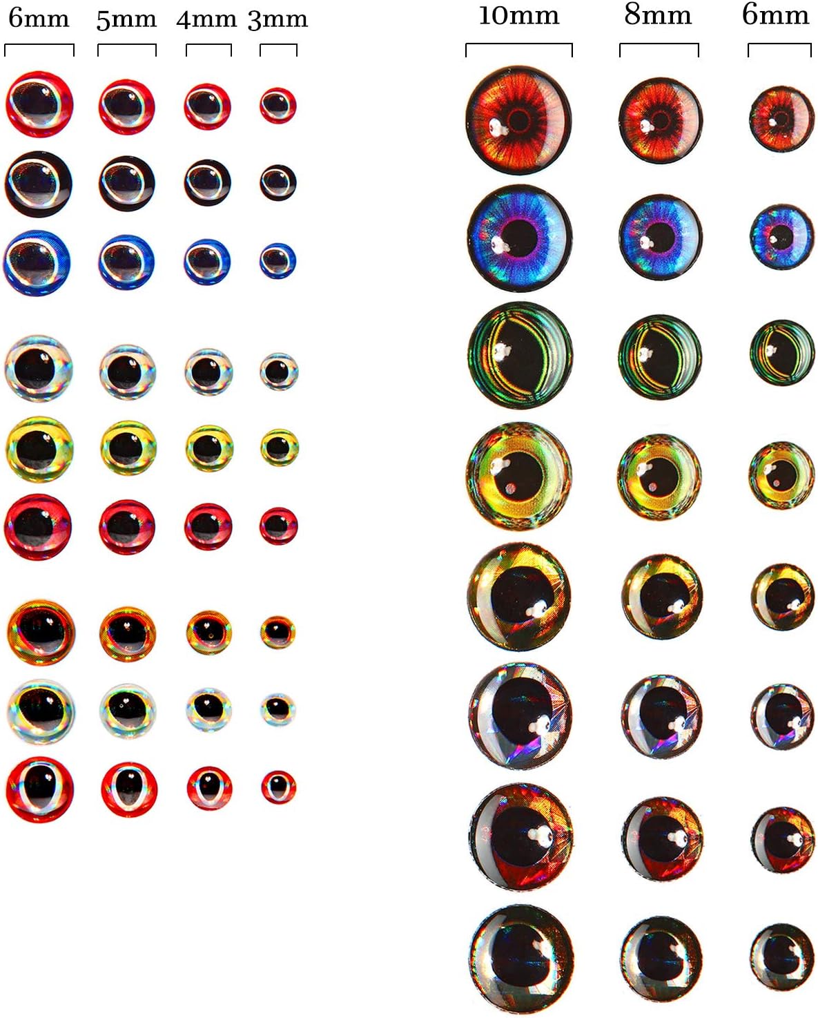 1242 Pieces 3D 4D Fishing Eyes Oval Realistic Lure Eyes for Making Fishing Bait Fly Tying Streamers Lures Crafts (6 Sizes: 3 mm/ 4 mm/ 5 mm/ 6 mm/ 8 mm/ 10 mm)