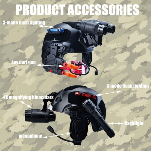 REGLORY Kids Tactical Multifunctional Helmet Set for Battle Game, Police Cosplay Kids Toy Helmet Paintball Airsoft (Camouflage)