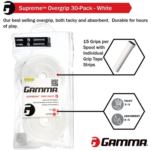 GAMMA AGSO10 Supreme Overgrip White, 3 pack