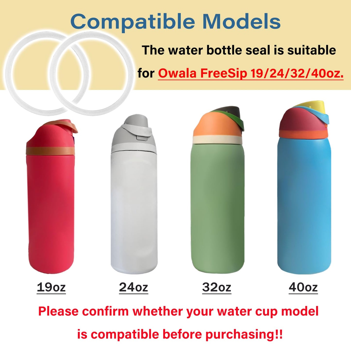 10 Pcs Water Bottle Gasket Replacement for Owala FreeSip 19/24/32/40oz,Silicone Lid Seal O Ring,Sealing Gaskets Replacement Accessories Compatible with Owala FreeSip Stainless Steel Cup(Clear)