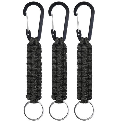 M METERXITY 3-Pack Braided Paracord Keychain with Clips, 6.7 Inch Paracord Lanyard Clips Durable Hanger Hook for Backpacks Water Bottle for Camping/Hiking/Fishing/Traveling [Black]