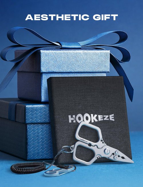 HOOK-EZE Titanium Fishing Pliers, 4.1" Saltwater Resistant Fishing Scissors,Tungsten Cutters, Knot Tying Tool with Lanyard, Split Ring Hook Remover, Gifts for Men