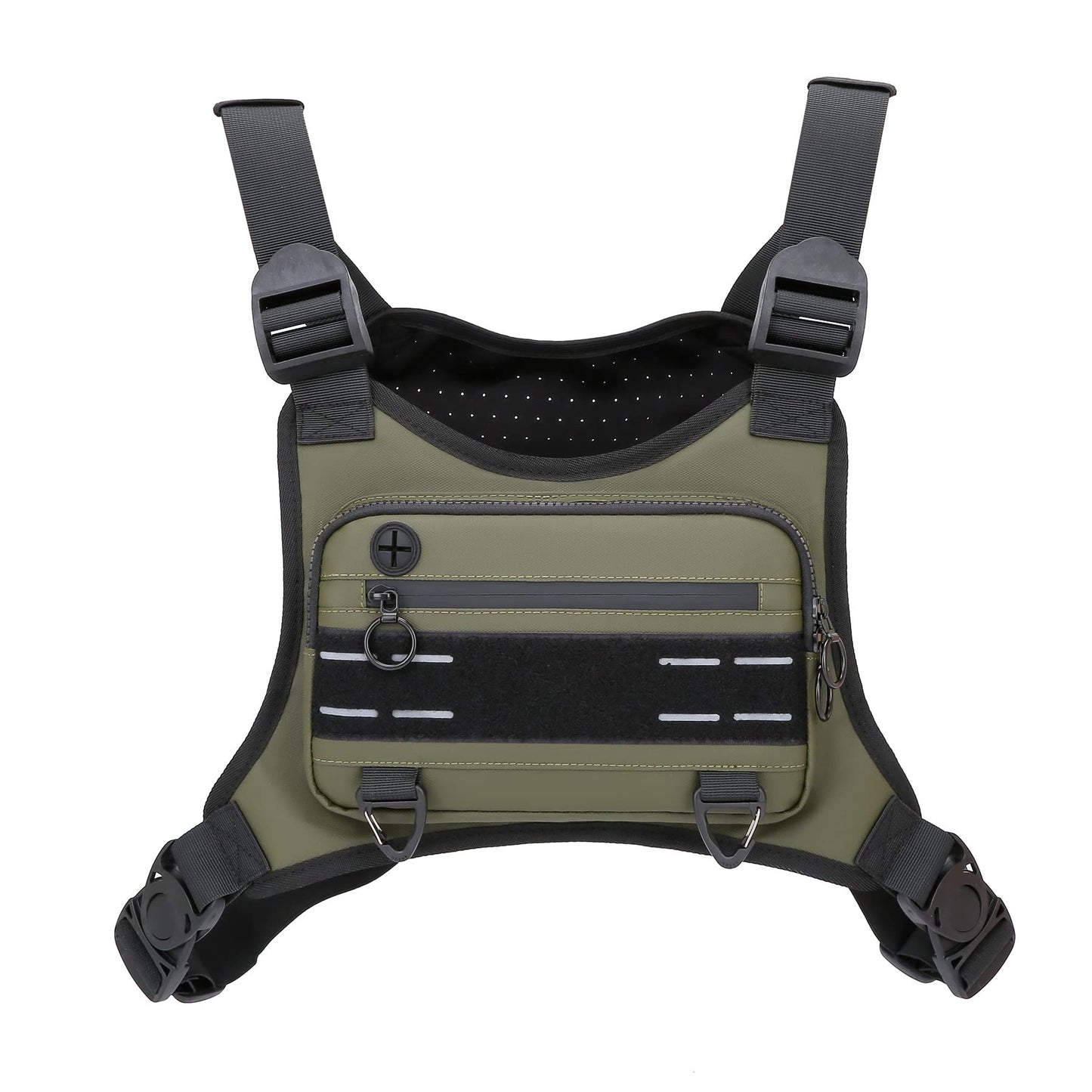 Muserise Sports Chest Bag For Men Women, Water Resistant Lightweight Front Chest Pack, Running Vest Bag With Built-In Phone Holder & Extra Storage For Workouts, Running, Cycling (Olive)