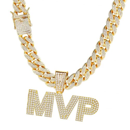 MVP Championship Cuban Link Chain Medal Award Gift Metal MVP Chain Award Winner Prize Trophy Pendant Necklace for Winner Adults Player Team Football Soccer Baseball Basketball Softball (gold)
