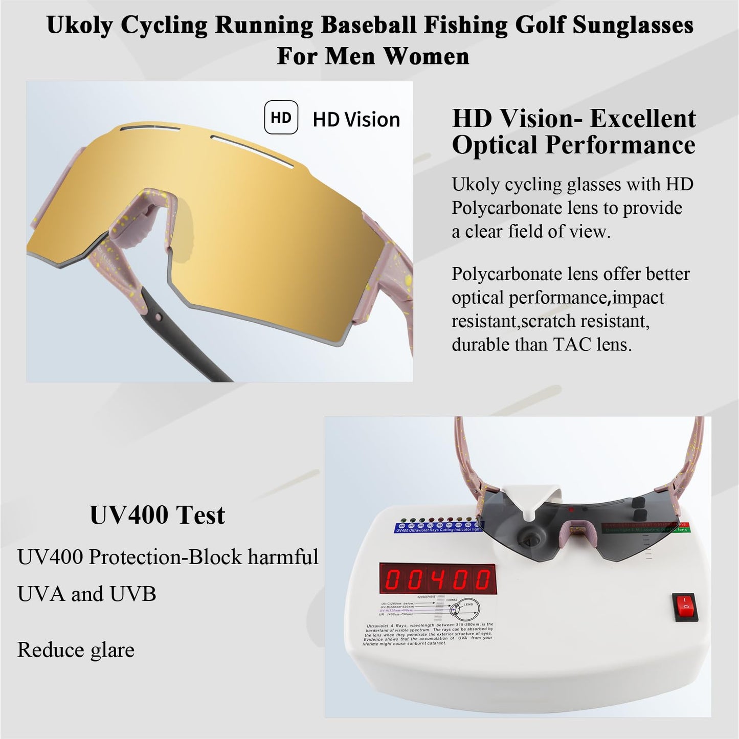 Ukoly Cycling Sunglasses for Men Women with Interchangeable nosepad, Polarized Sports Sunglasses, Baseball Sun glasses 550A XGP