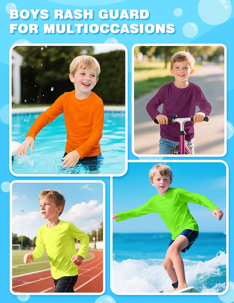 Rash Guard Swim Shirt for Kids Boys & Girls UPF 50+ Quick Dry Neon Yellow 7-8 Years
