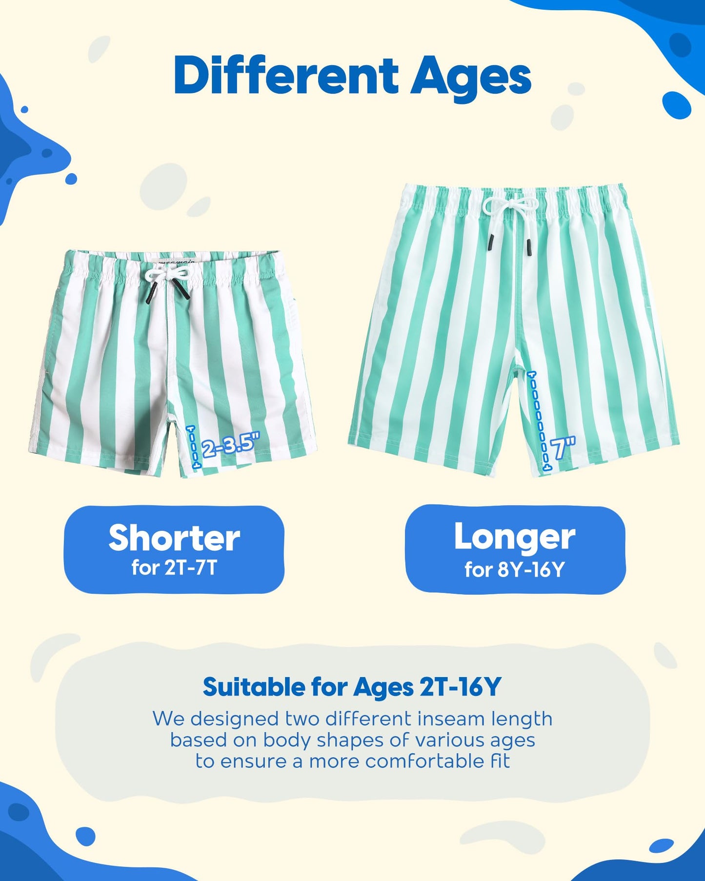 maamgic Boys Swim Trunks Toddler Swim Shorts Little Boys Bathing Suit Swimsuit Toddler Boy Swimwear,Stripe Greenwhite,4 T