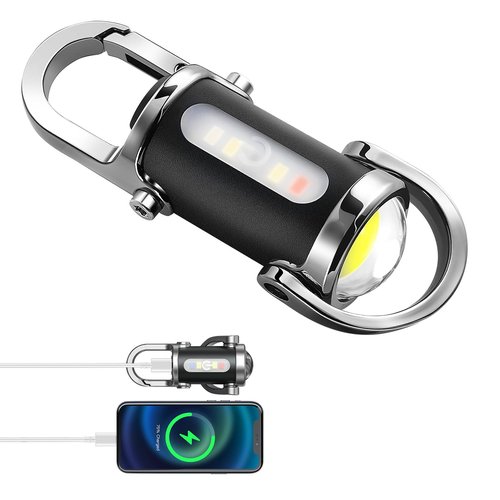 BudaTao Emergency PowerBank Keychain Flashlight（3 in 1）, Rechargeable 500 Lumens EDC Tool with Red/Blue Strobe, 1000mAh USB-C Charging, IPX7 Waterproof, Portable Flashlight for Emergencies