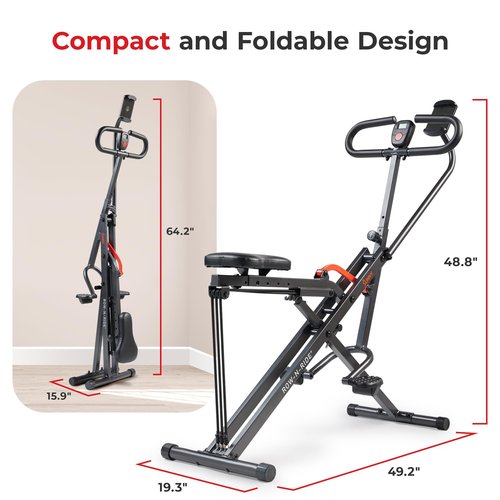 Sunny Health & Fitness Smart Upright Row-N-Ride Exerciser, Squat Assist Trainer for Glutes Workout with Adjustable Resistance, Easy Setup & Foldable, Glute & Leg Exercise Machine- NO. 077SMART