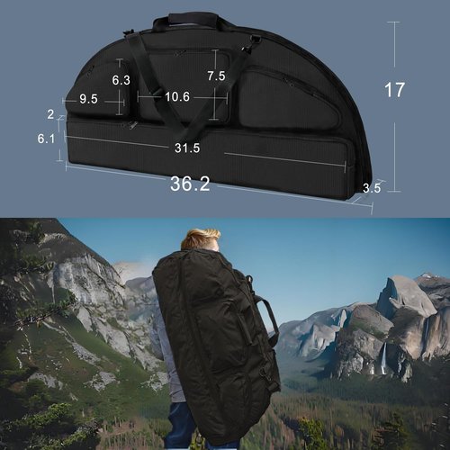 e5e10 Compound Bow Case Soft Bow Padded Case Light-Weight Bow Carry Bag with Arrows Pocket & 3 Multipurpose Storage Pockets Carrying for Archery Accessories (Black)
