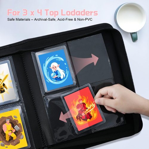 WITHYU Toploader Binder Holds 160 Top Loaders, 4 Pocket Ringless Card Holder for 3" x 4" Rigid Cards, Trading Card Album with 8 Toploaders for Sports, TCG, MTG (Pink)