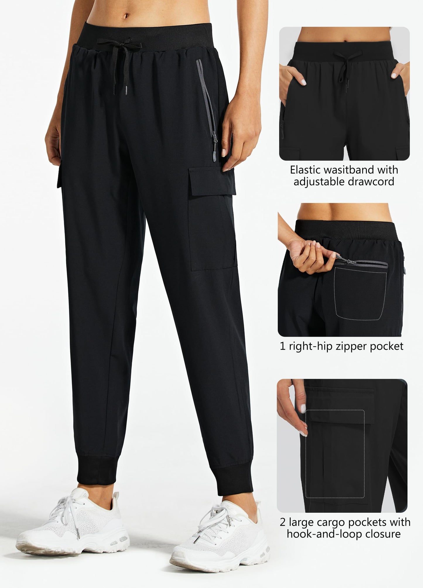 Libin Women's Cargo Joggers Lightweight Quick Dry Hiking Pants Athletic Lounge Casual Travel Petite, Black XL