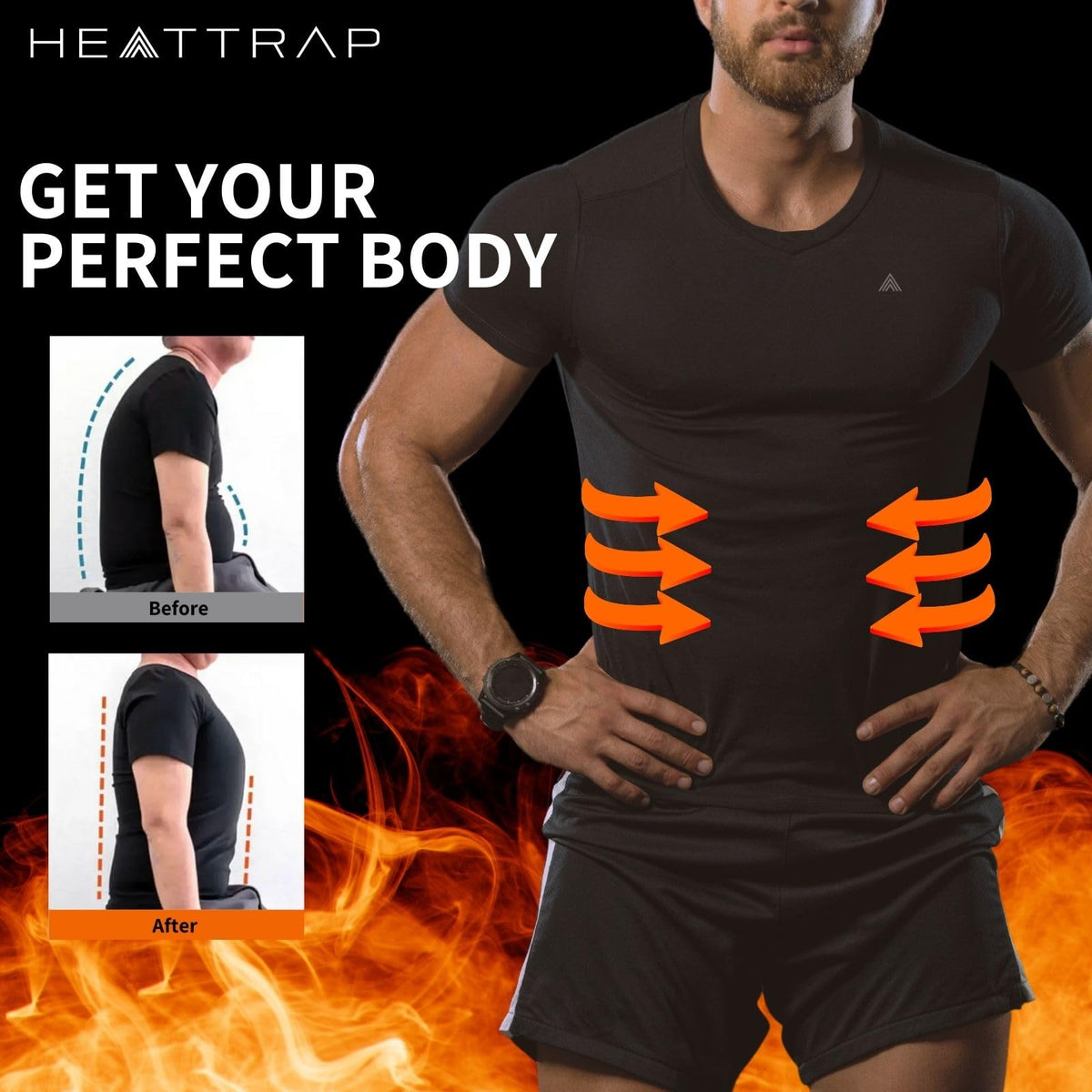 HEATTRAP Men’s Sauna Suit Shirt - Heat Trapping Sweat Compression Vest, Shapewear Top (Black, 2XL)