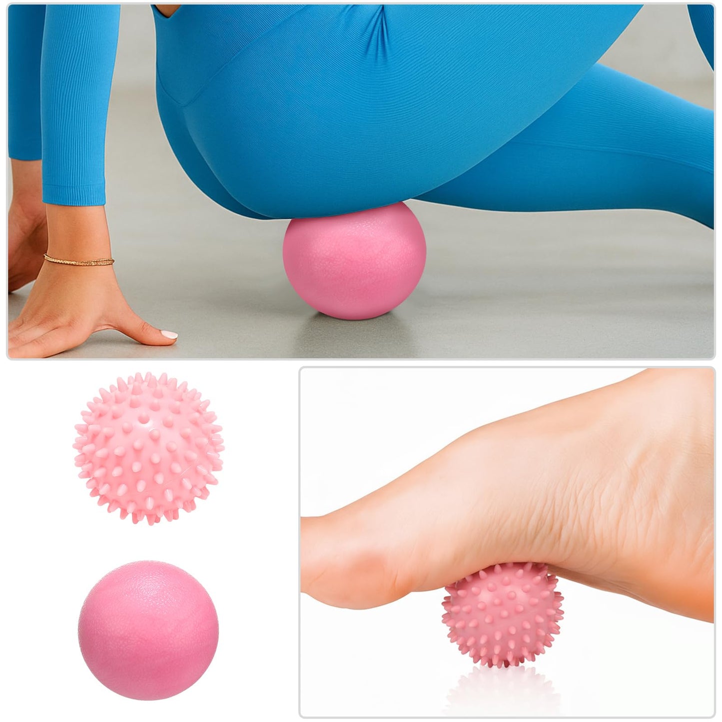 Soulchen 11 Pcs Pink 7 In1 Foam Roller Set Foam Back Roller Massage Stick Exercise Resistance Elastic Bands Plantar Fasciitis Ball Spiky Massager Ball with Bag for Physical Body Therapy Yoga Pilates