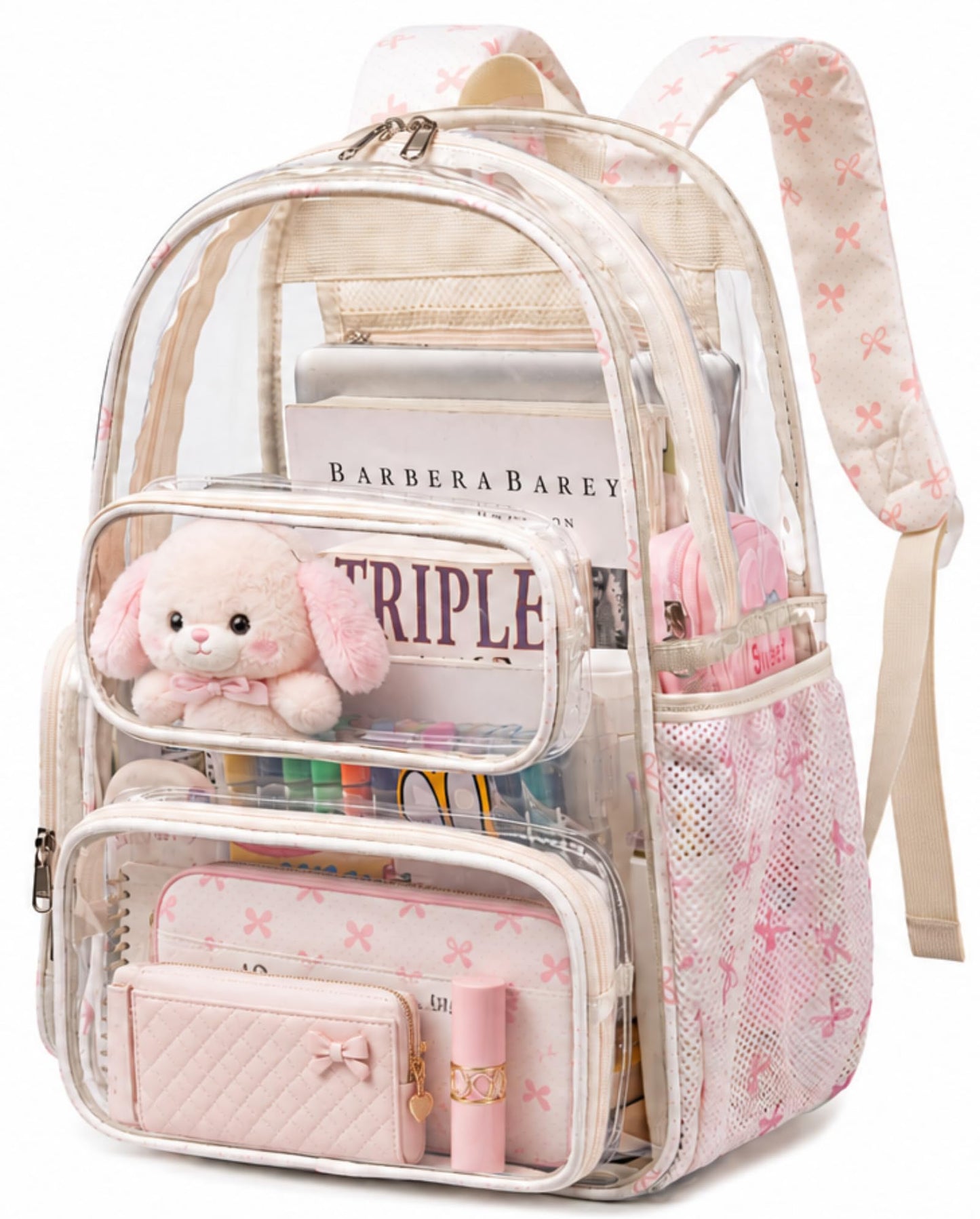 BTOOP Clear Backpack Heavy Duty Transparent Backpack 17" See Through Bookbag for College Work Festival Security with Padded Strap Large Capacity
