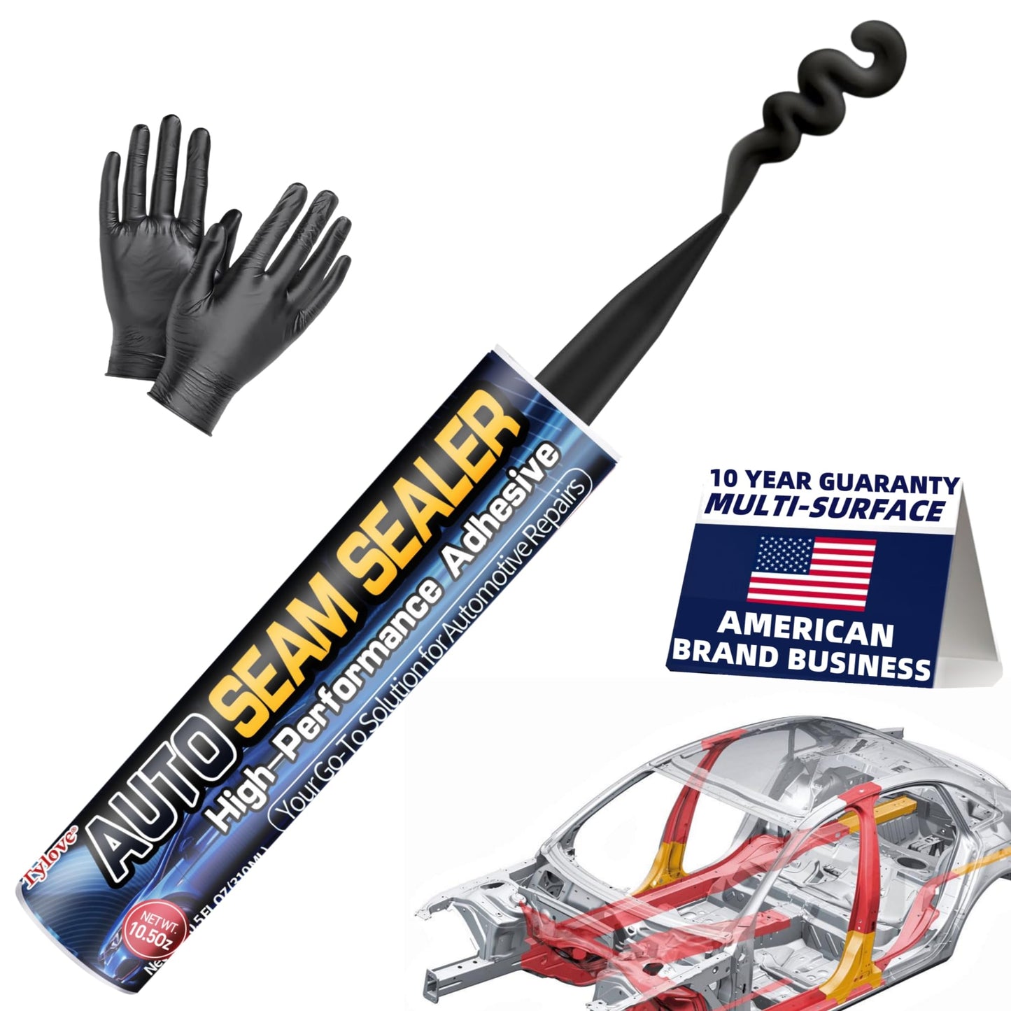 [Black] Seam Sealer Automotive-Professional Grade High Strength Waterproof Automotive Adhesive for Auto Body Repair, Rust & Leak Prevention-Quick Paintable Sealant for Metal, Plastic -10.5Oz Tube