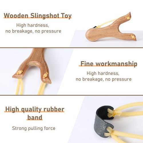 Shappy 24 Pcs Wooden Slingshot Toy Hunting with Rubber Band Wood Slingshots for Adults Shooting Catapult Game Outdoor Sports Camping Hiking (Brown)