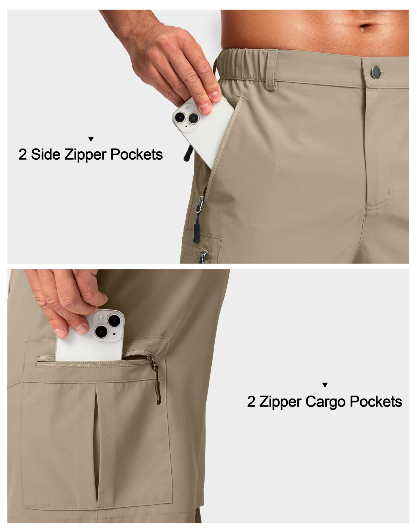 Pudolla Men's Hiking Cargo Shorts Lightweight 7" Travel Casual Shorts for Men Golf Work Outdoor with 5 Zipper Pockets(Dusty Khaki Medium)