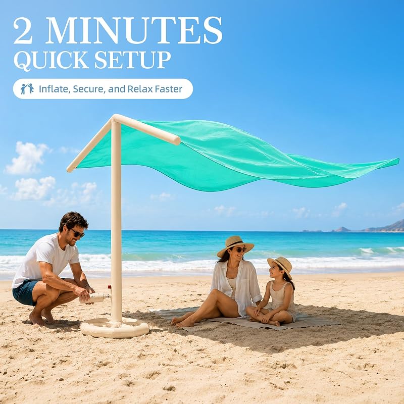 Inflatable Beach Shade Canopy with Auto Pump, UPF 50+ for 3–5 People