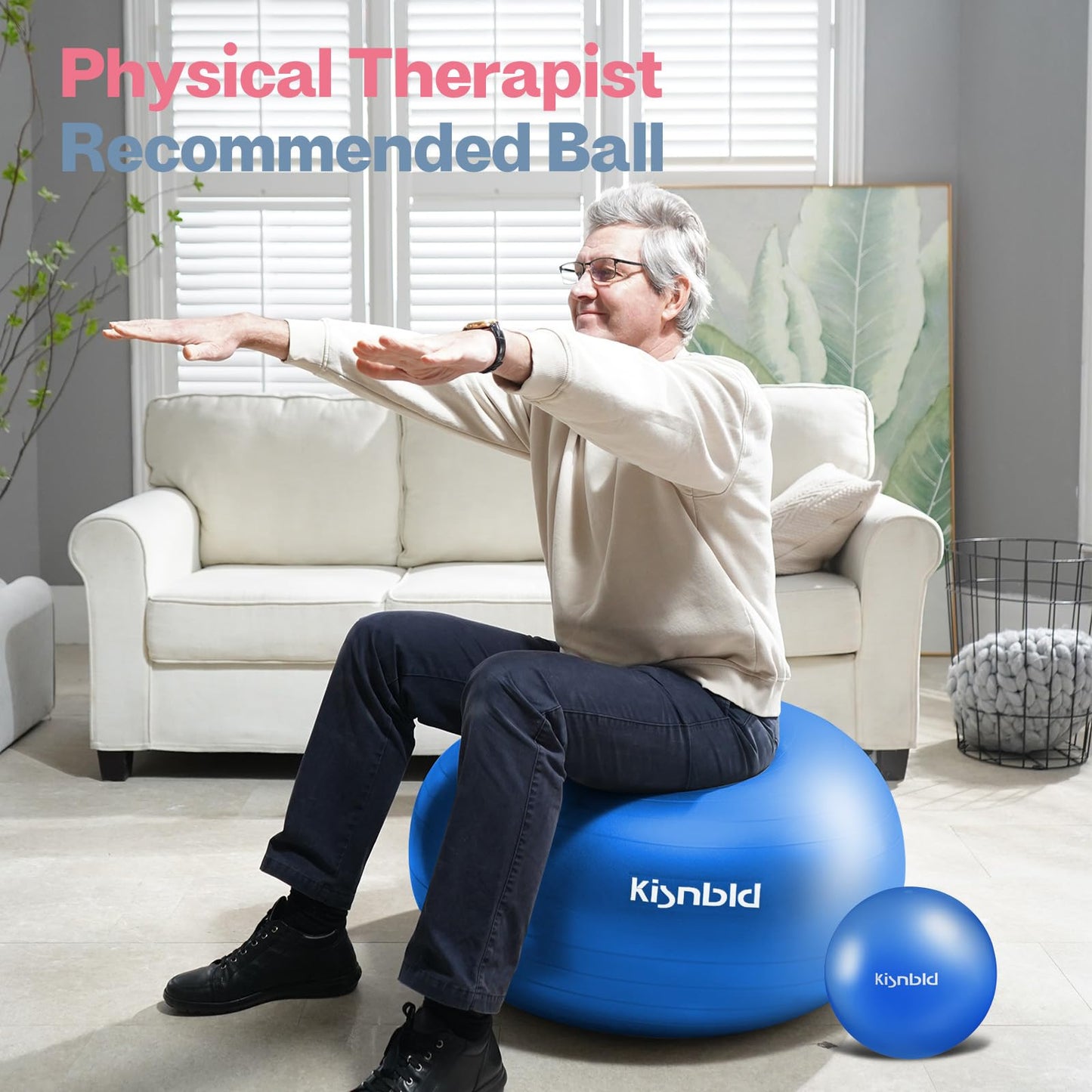 kisnbld Exercise Ball, Extra Thick Yoga Ball for Workout Pregnancy Stability, 4 Sizes Anti-Burst Balance Ball with Foot Pump - Heavy Duty Fitness Ball Chair for Office, Home & Gym