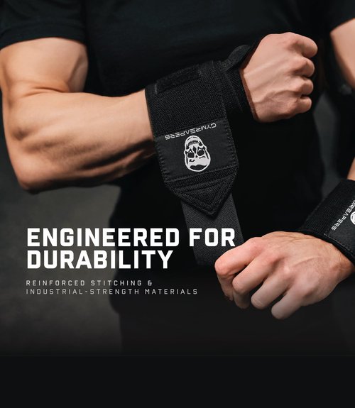 Gymreapers Weightlifting Wrist Wraps (Competition Grade) 18" Professional Quality Wrist Support with Heavy Duty Thumb Loop - Best Wrap for Powerlifting, Strength Training, Bodybuilding(Black,18")