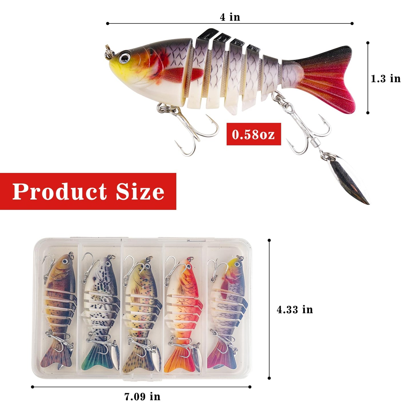 5pcs Fishing Baits with Spinner, Bionic Swimming Lures for Topwater, Jointed Slow Sinking Swimbait Lifelike Fishing Hard Baits for Bass Trout
