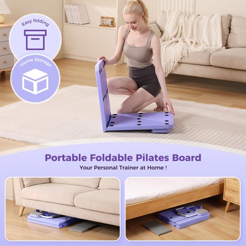 Mosdos Portable Pilates Reformer Machine for Home Gym - Auto-Rebound Pilates Board with Abdominal Core Trainer & Full Body Workout | Professional Pilates Equipment for Men/Women-Purple