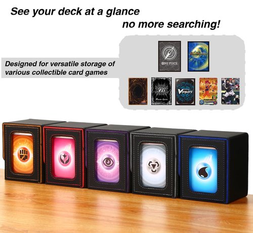 Venssu MTG Deck Box for Commander Display, Fits 100 Double Sleeved Cards, TCG Card Storage Box (Black and Wathet, 1 Window)