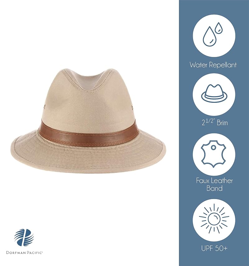 Olive Large-XL Dorfman Pacific Men's Canvas Safari Hat with Faux Leather Trim