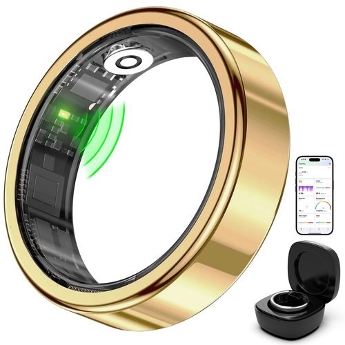Naughtbaby FitElf 3 Pro Smart Ring?”Health & Fitness Tracker for Women & Men | Monitor Heart Rate, Sleep & Blood Pressure | IP68 Waterproof | 10-Day Battery | No Subscription Needed (Gold, 8)
