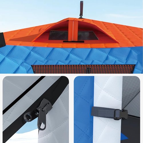 XQZMZSCP Ice Fishing Shelter with Stove Jack and Floor, Portable Ice Fishing Tent 420D Insulated Layer Ice Shanty Hexagon Ice Huts (Dark Green 260X260X170cm)