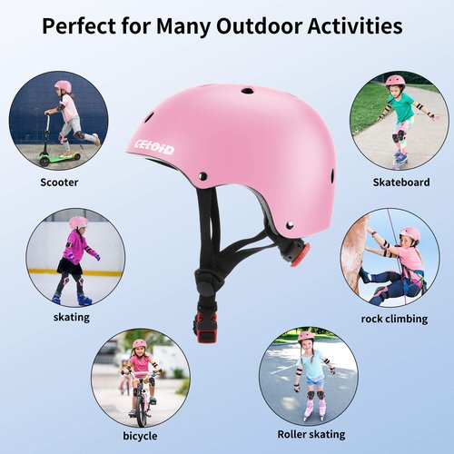 CELOID Kids Helmet Pad Set,Adjustable Kids Skateboard Bike Helmet Knee & Elbow Pads Wrist Guards 8-14yrs Youth Protective Gear Set for Girls Boys Bicycle Bike Roller Skating Scooter Rollerblade Sport
