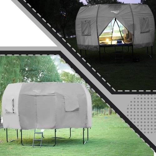 Gardenature 14FT Trampoline Tent(Tent Only), Fit for 8 Curved Poles Round Trampolines, Shade Cover with LED Light, Outdoor Trampolien Accessories, Anti-Tear, Beige