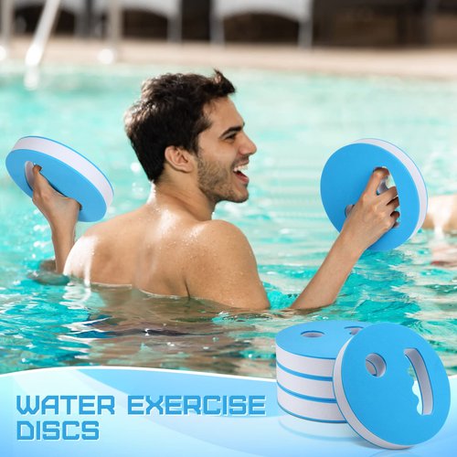 Hungdao 4 Pcs Water Exercise Discs Water Weights for Pool Exercise Set EVA Foam Aerobic Equipment for Adults Hand Held Pool Resistance for Swimming Beginners Arthritis(White and Blue)