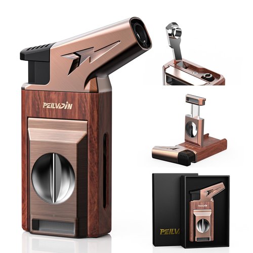 Torch Lighter with Built-in Cutter, Punch, Windproof Jet Flame Tool, Butane Refillable Torch Lighters, Gift for Men, Multi-Functional Accessories, Lighters for Candle, Travel (Butane Not Included)